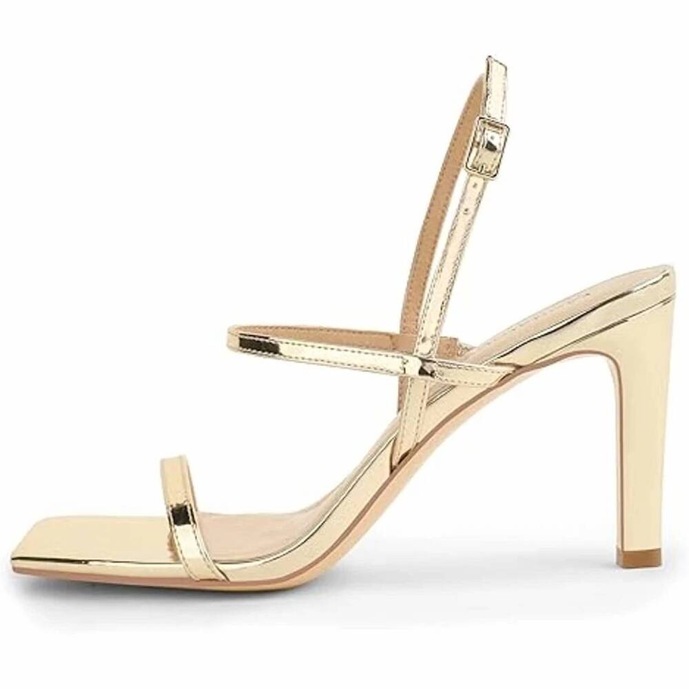 NEW MODATOPE women's ankle strap open toe heel sandals in shiny gold